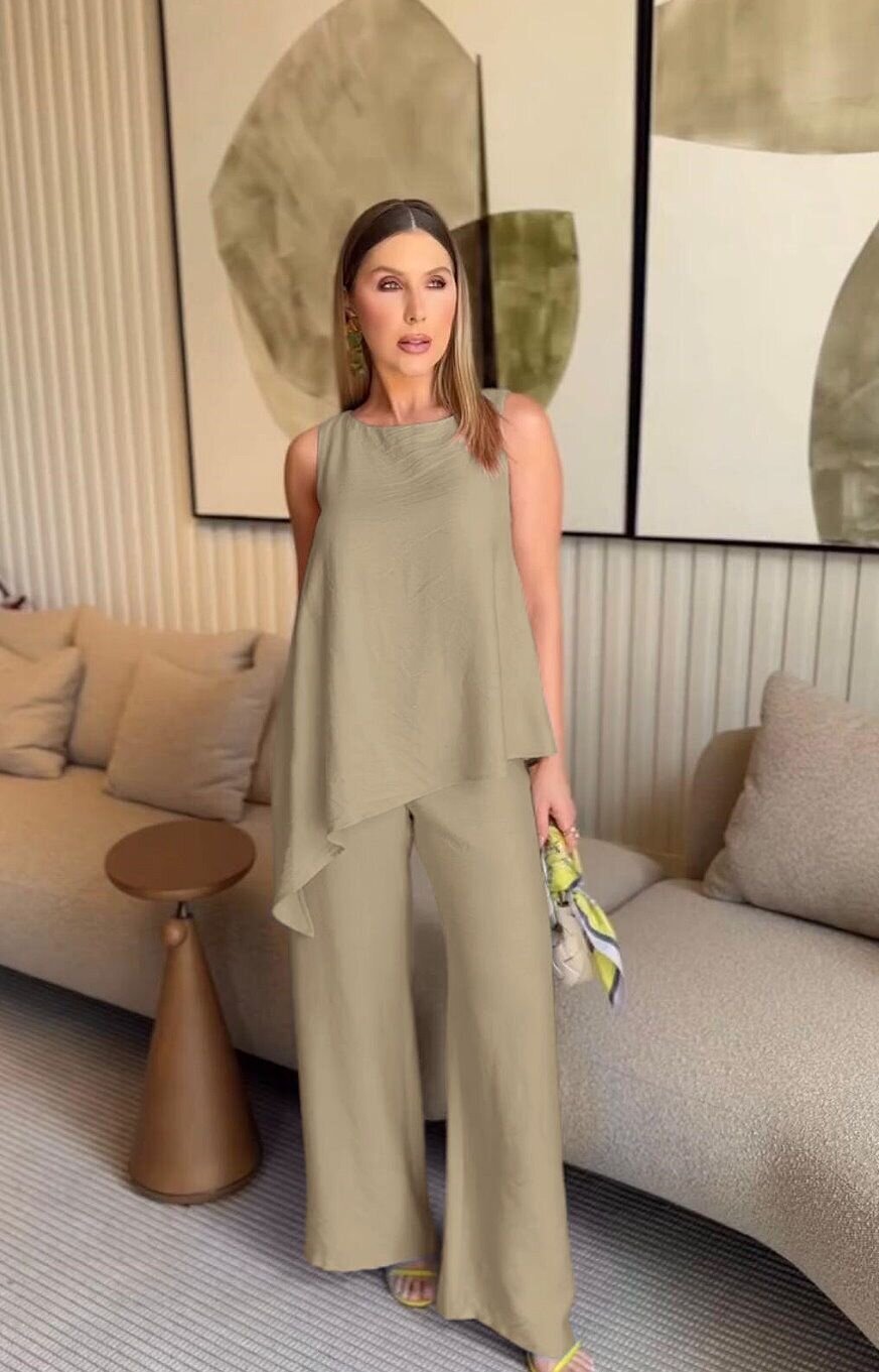 Asimetrik Bluz & Pantolon İkili Takım