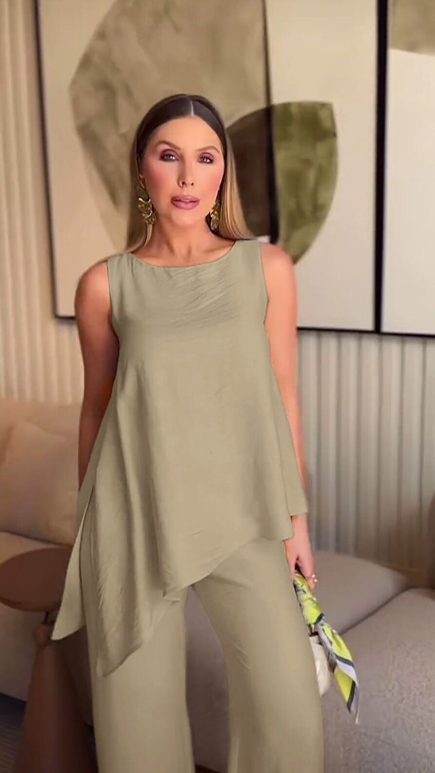 Asimetrik Bluz & Pantolon İkili Takım