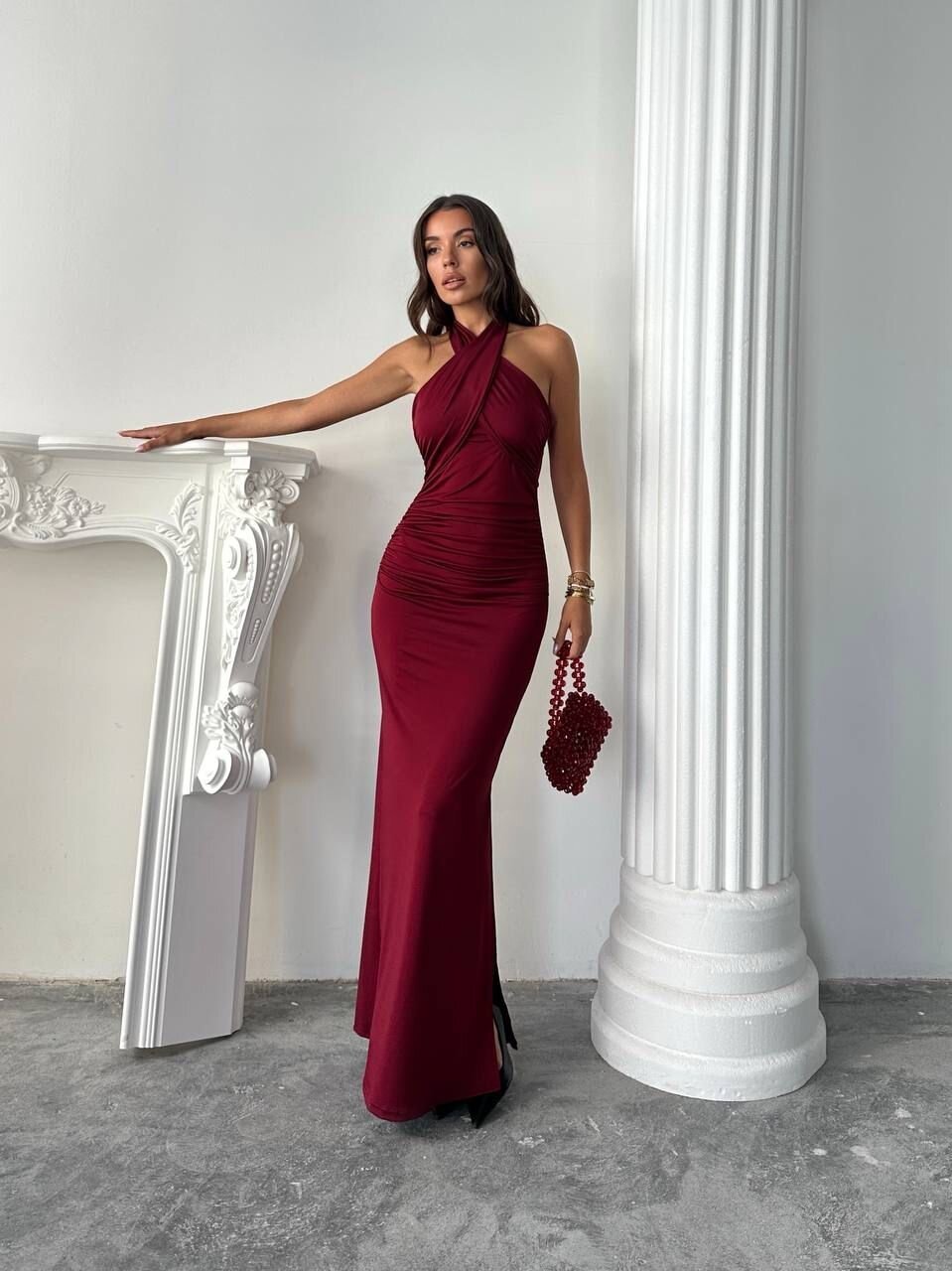 BOYUNDAN BAĞLAMALI ELBİSE