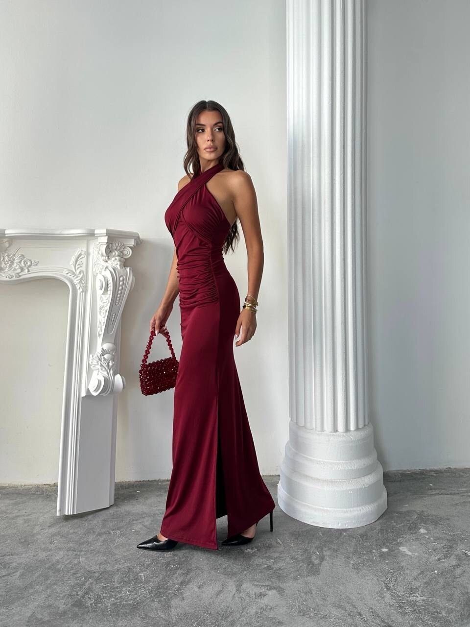 BOYUNDAN BAĞLAMALI ELBİSE