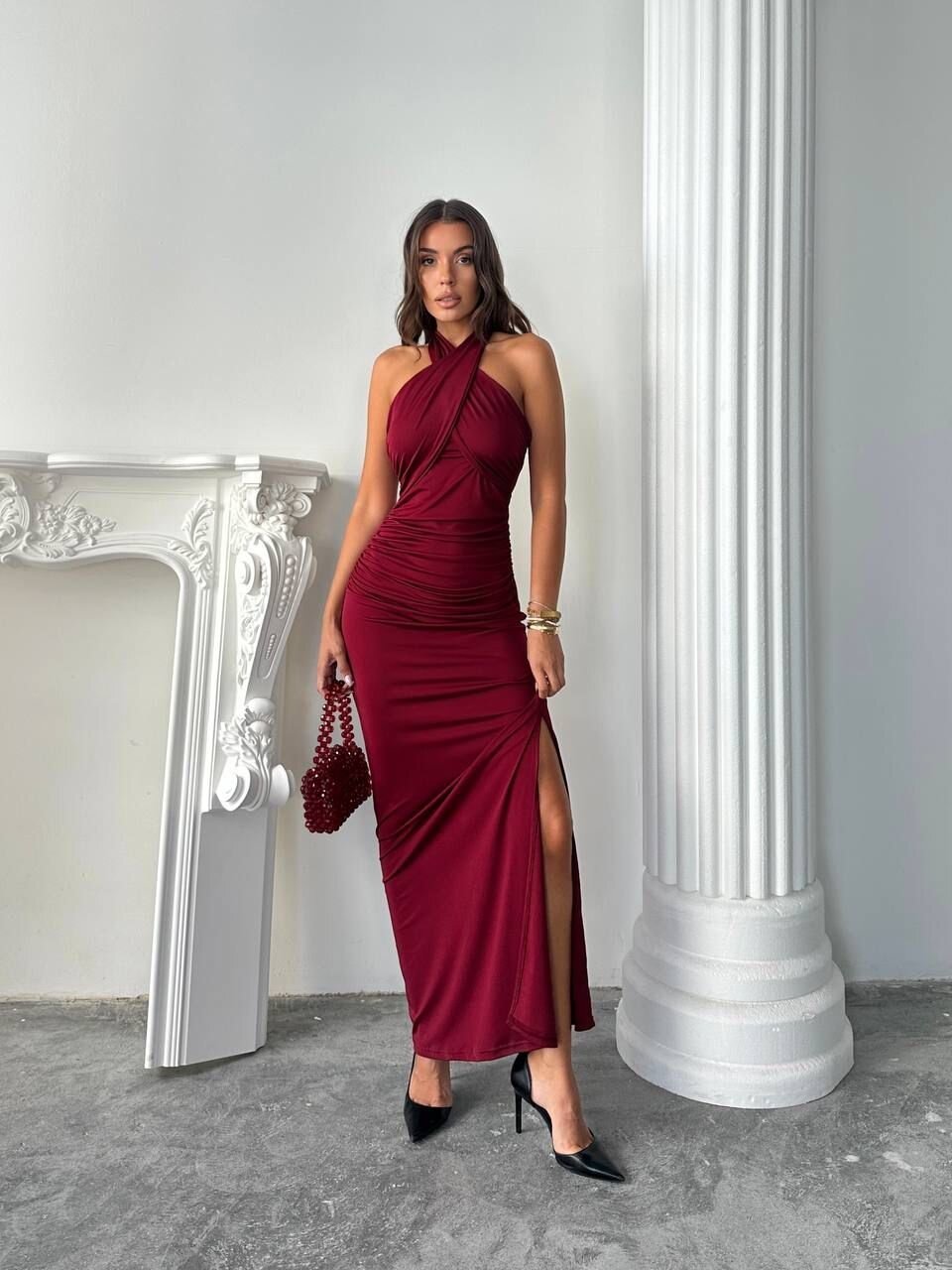 BOYUNDAN BAĞLAMALI ELBİSE