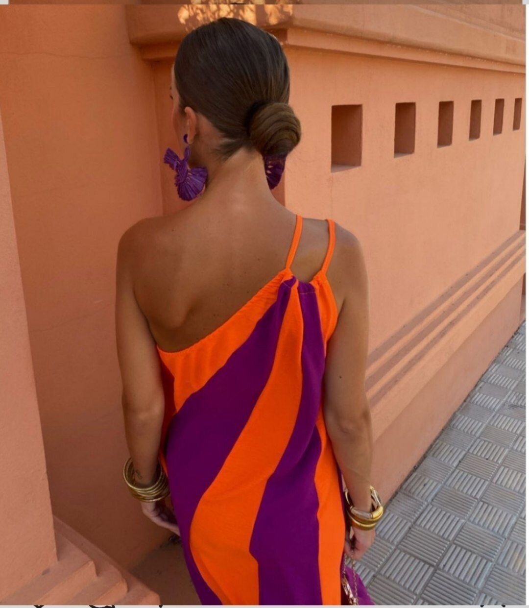 ÇİFT RENKLİ ELBİSE-TURUNCU