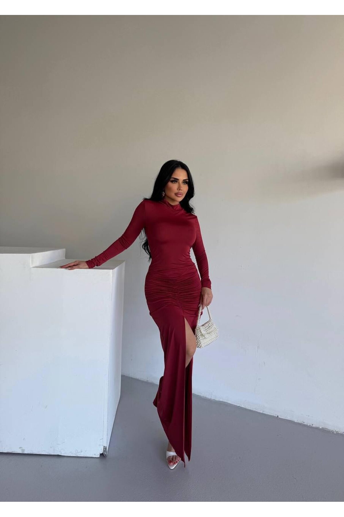 DRAPPE YIRMAÇLI MAXİ ELBİSE