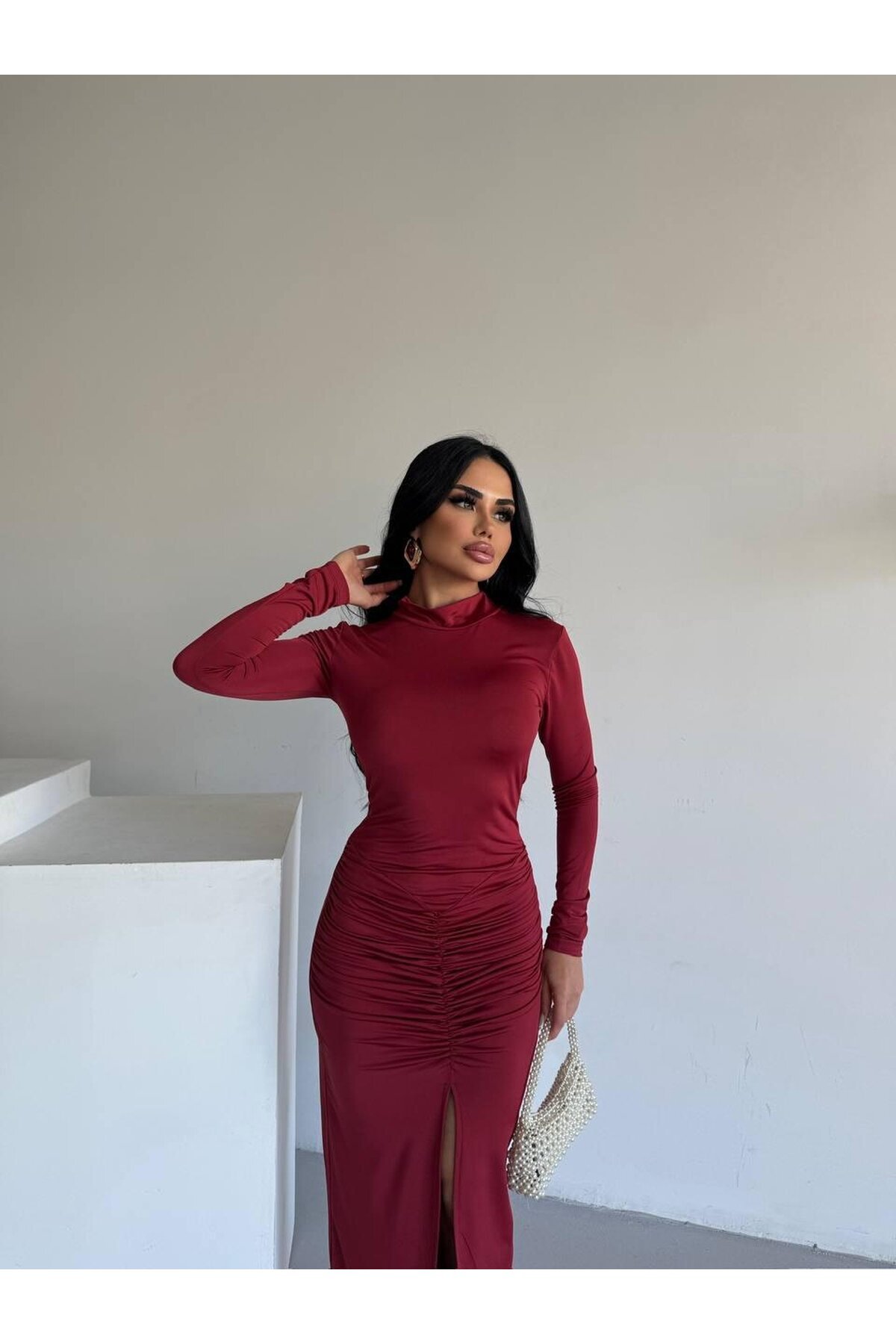 DRAPPE YIRMAÇLI MAXİ ELBİSE