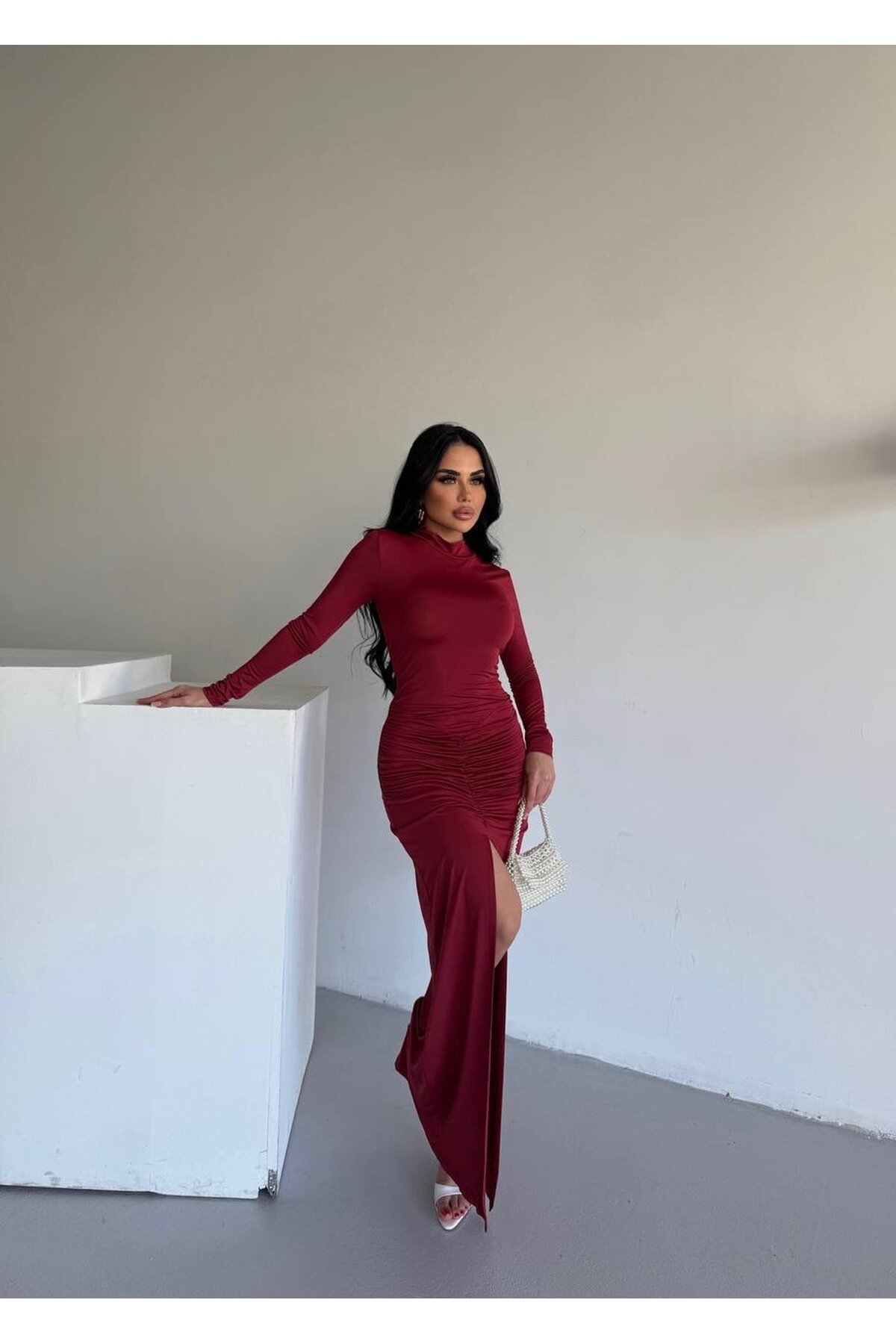 DRAPPE YIRMAÇLI MAXİ ELBİSE