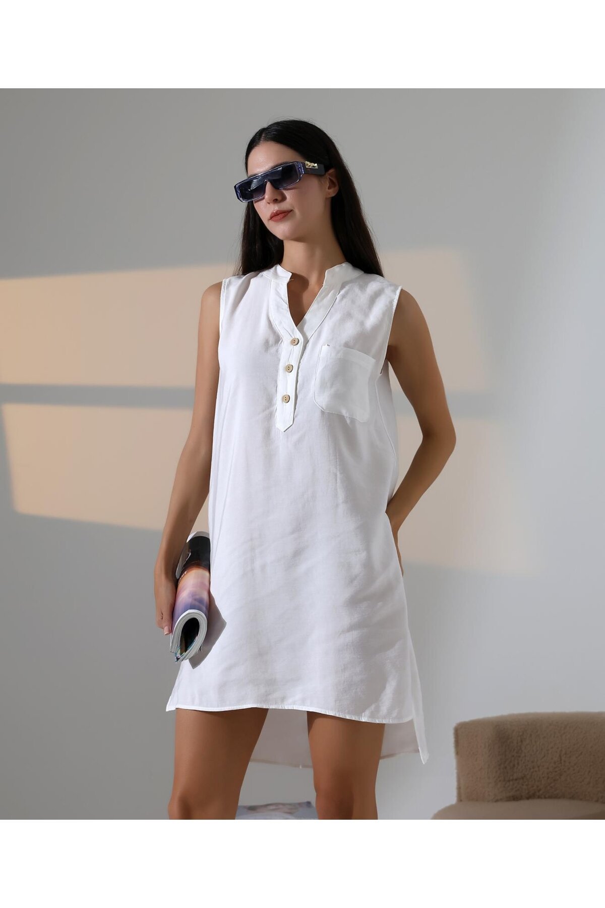 Düğme Detaylı Mini Elbise