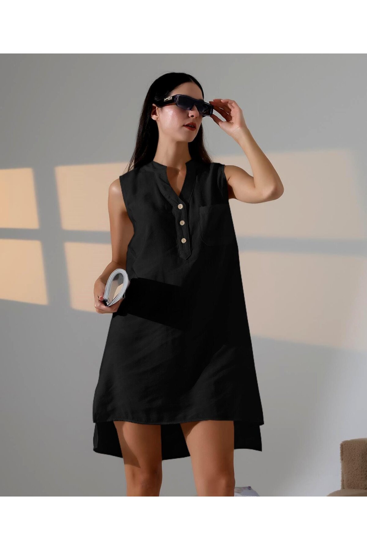 Düğme Detaylı Mini Elbise