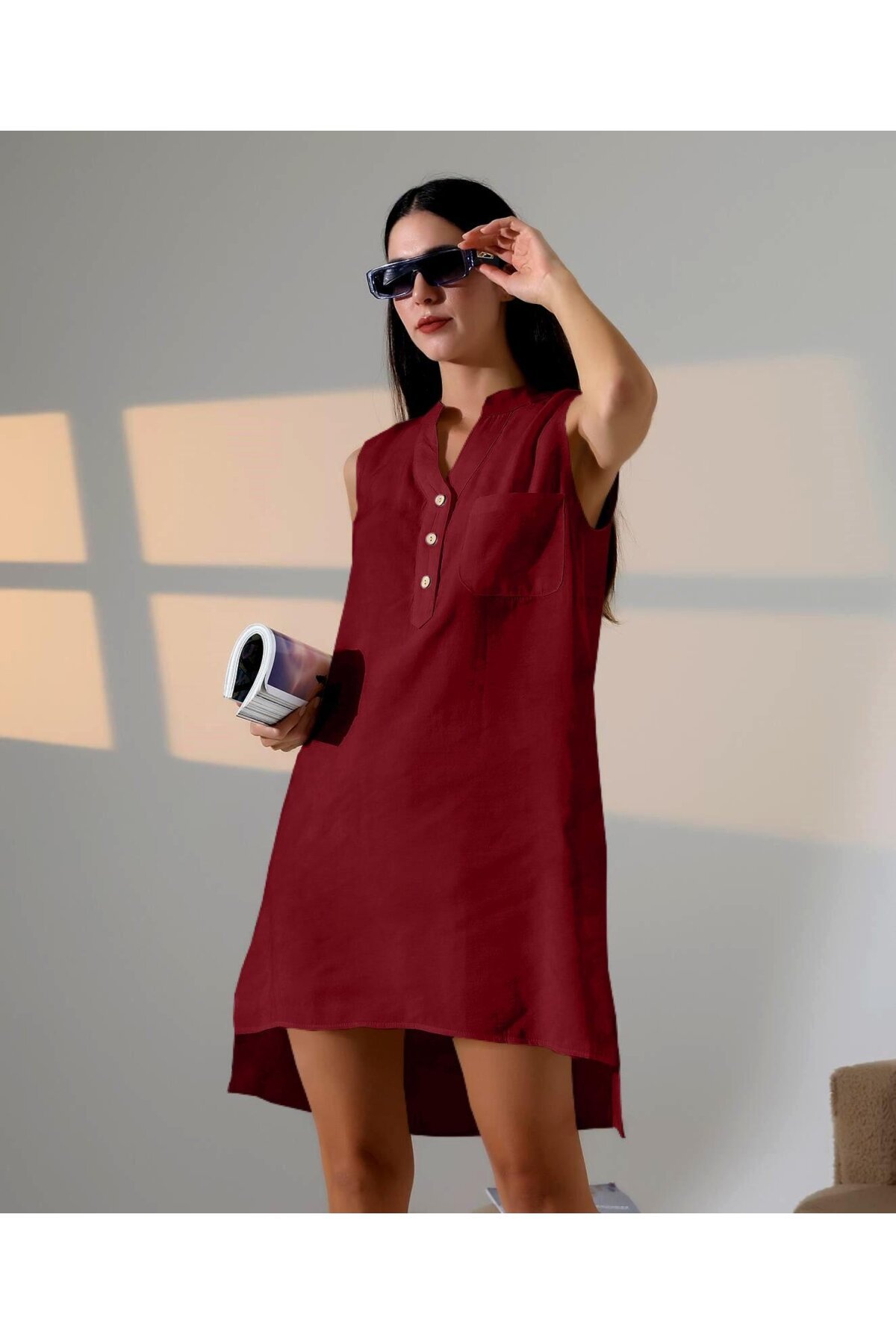 Düğme Detaylı Mini Elbise