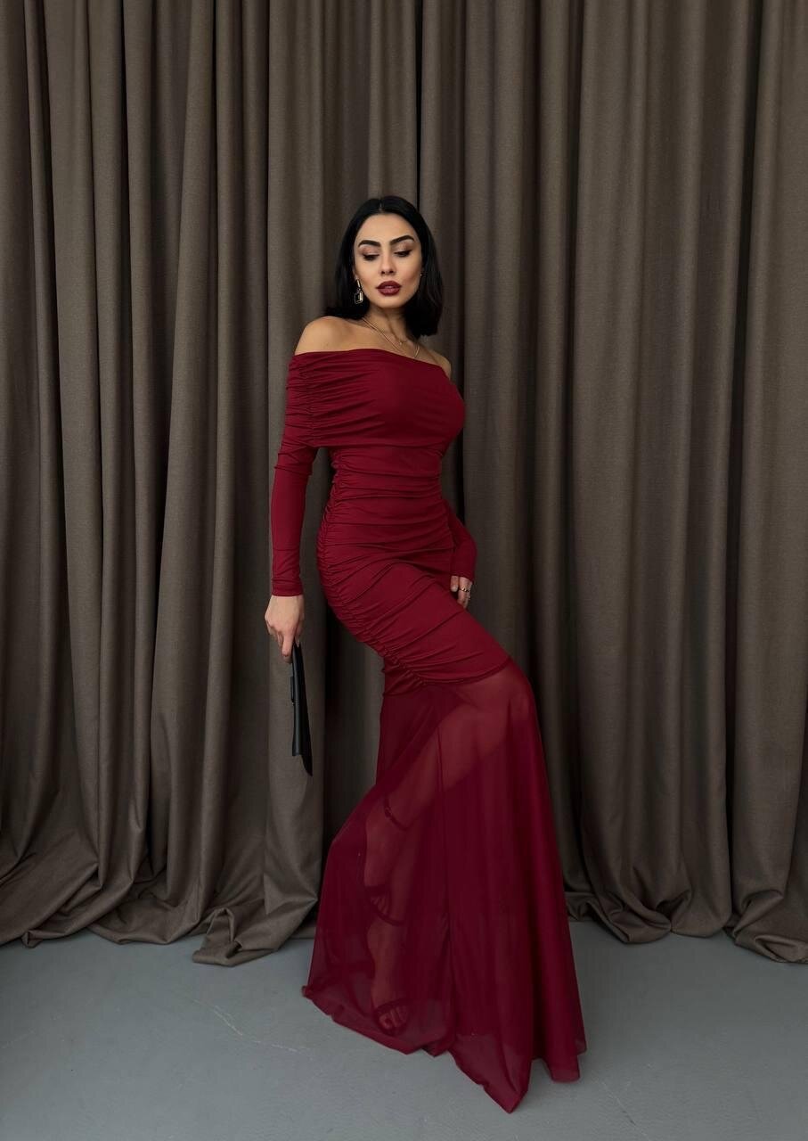 Tül Detaylı Straplez Elbise