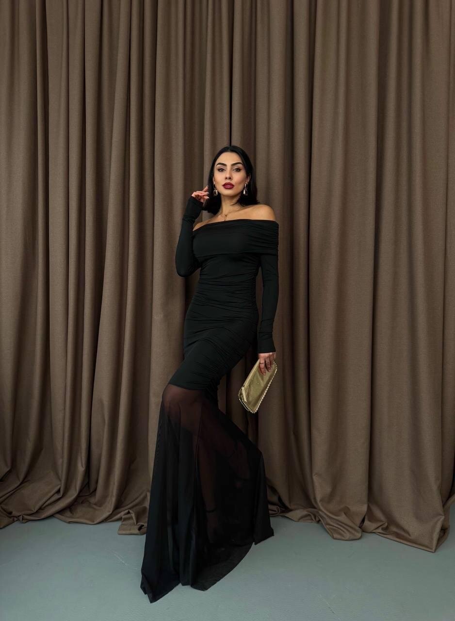 Tül Detaylı Straplez Elbise