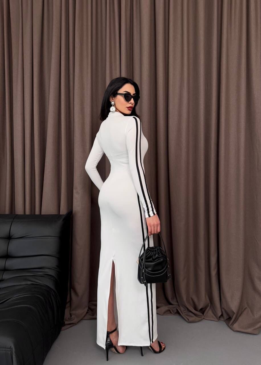 Şerit Detaylı Uzun Elbise