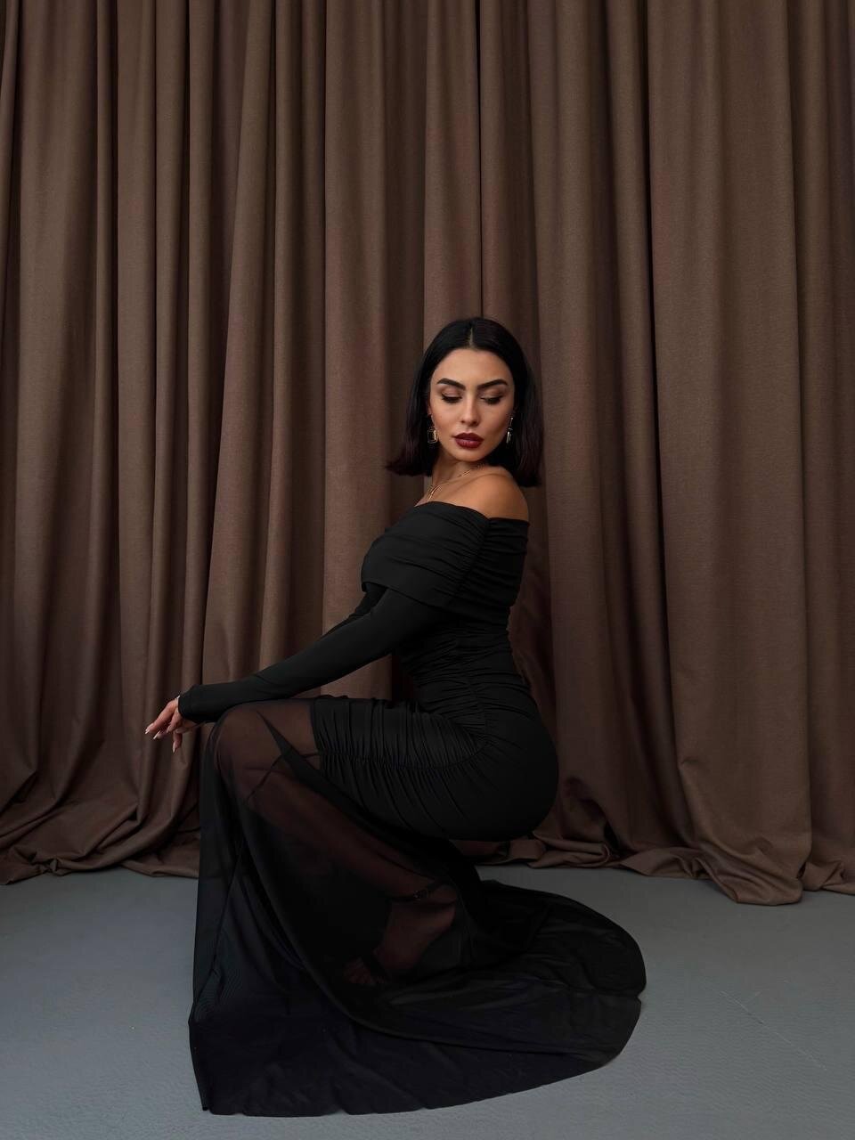 Tül Detaylı Straplez Elbise