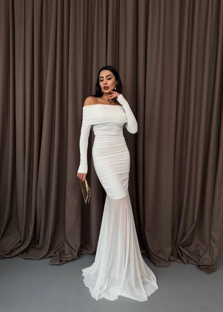 Tül Detaylı Straplez Elbise