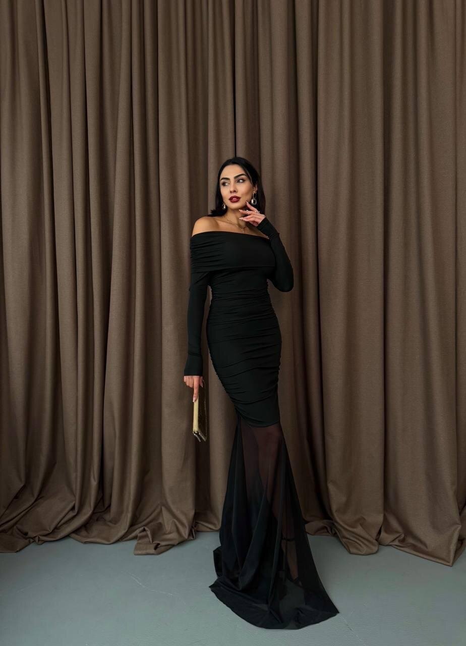 Tül Detaylı Straplez Elbise