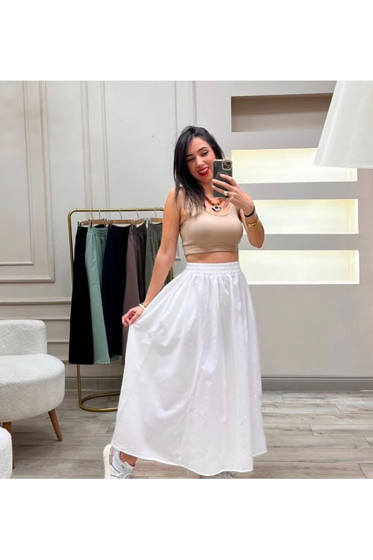 Elastik Belli Midi Etek