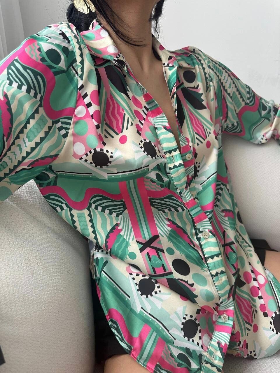 Desenli Oversize Gömlek