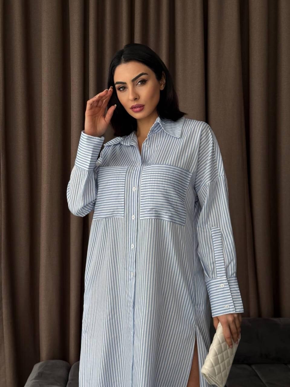 Çizgili Midi Gömlek Elbise