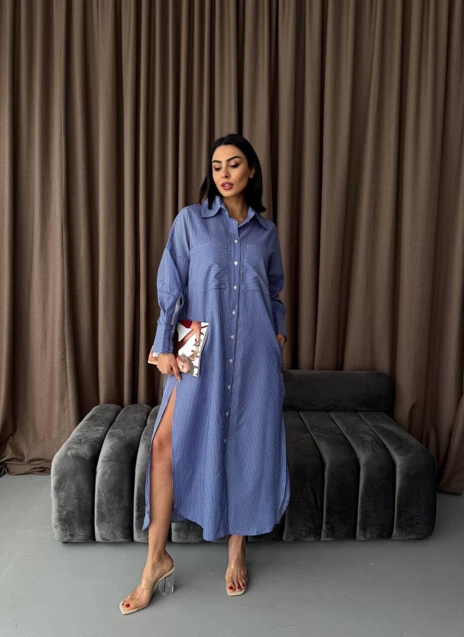 Çizgili Midi Gömlek Elbise