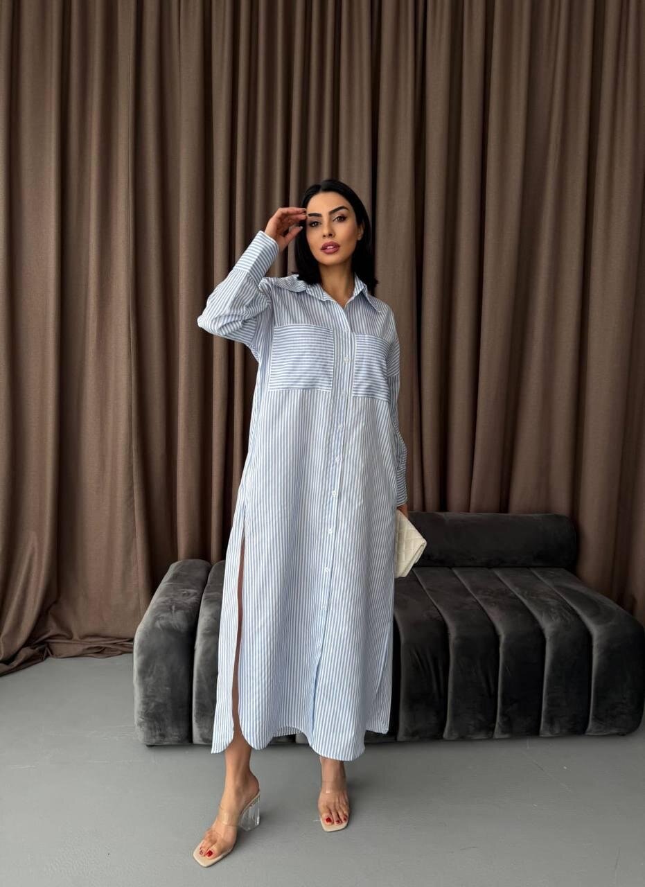 Çizgili Midi Gömlek Elbise