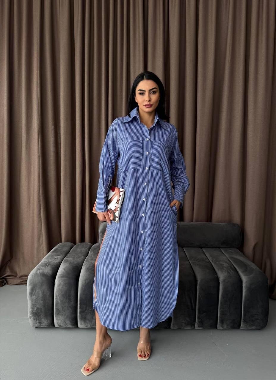 Çizgili Midi Gömlek Elbise