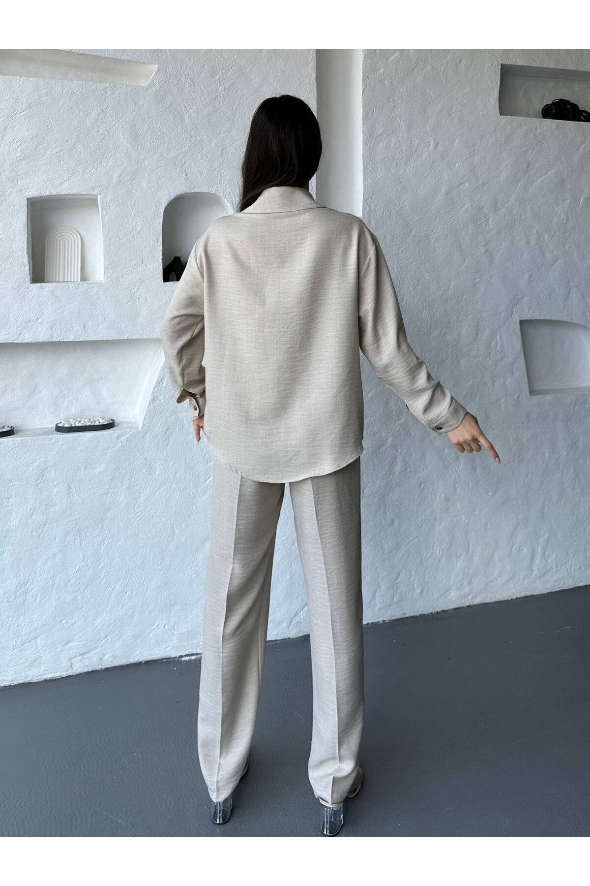 İşleme Detaylı Gömlek & Pantolon Keten İkili Takım