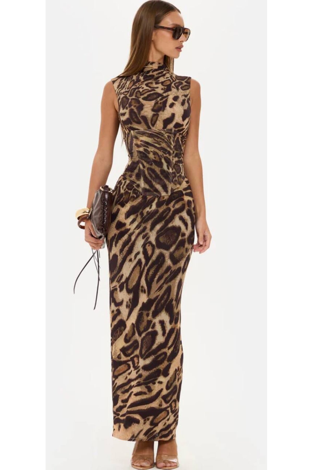 KORSE BALENLİ LEOPAR ELBİSE