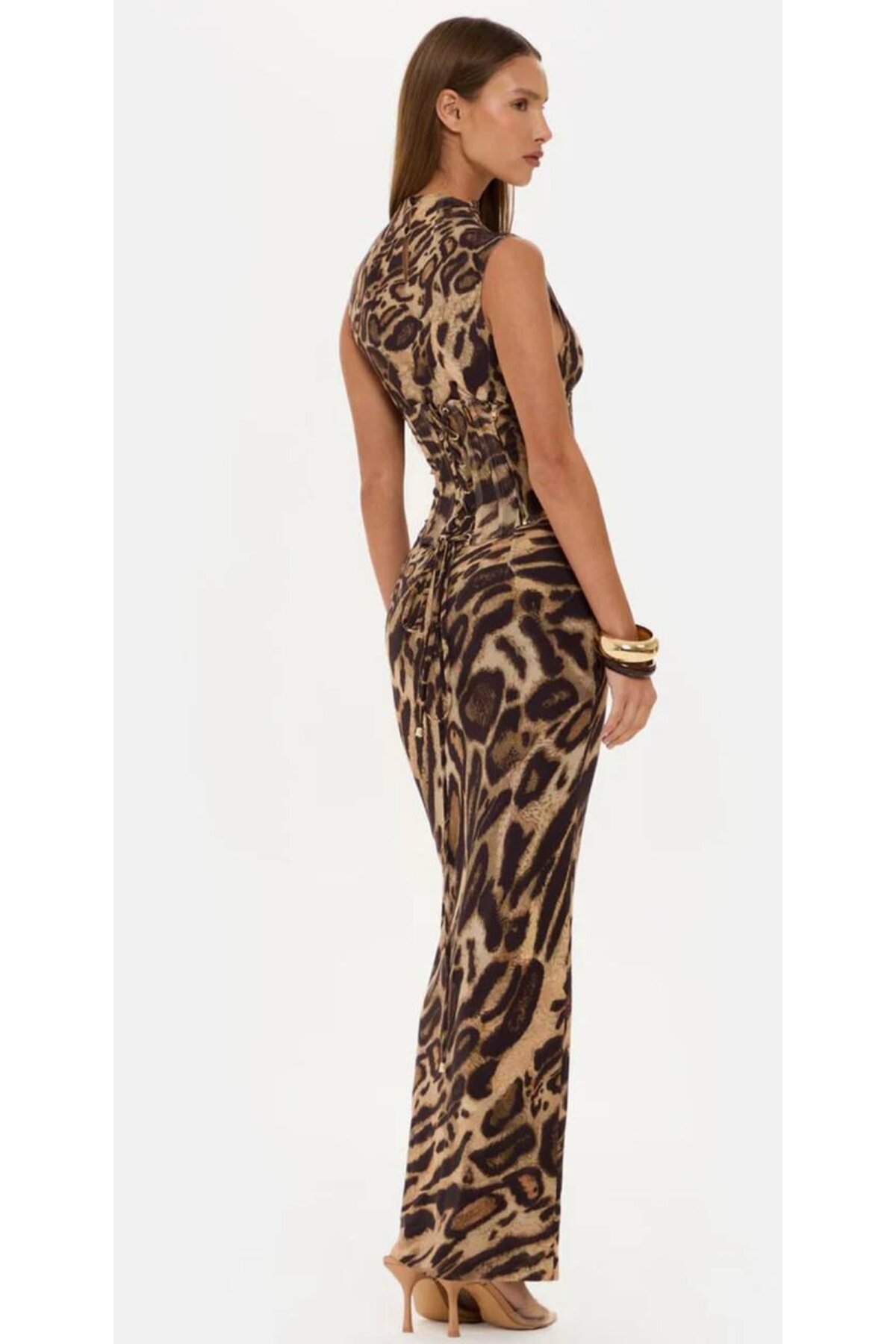 KORSE BALENLİ LEOPAR ELBİSE