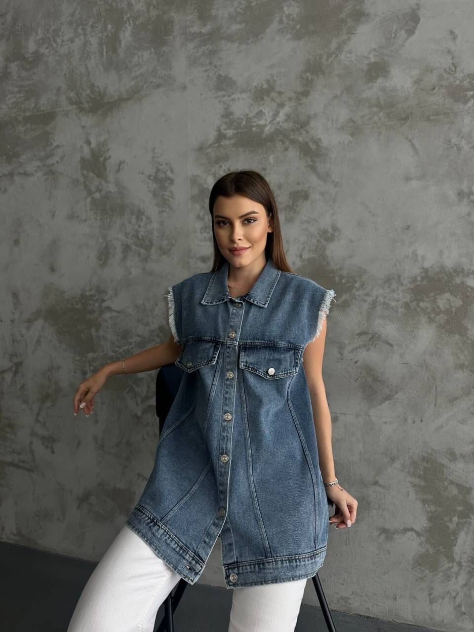 Fırfır Detaylı Kot Yelek