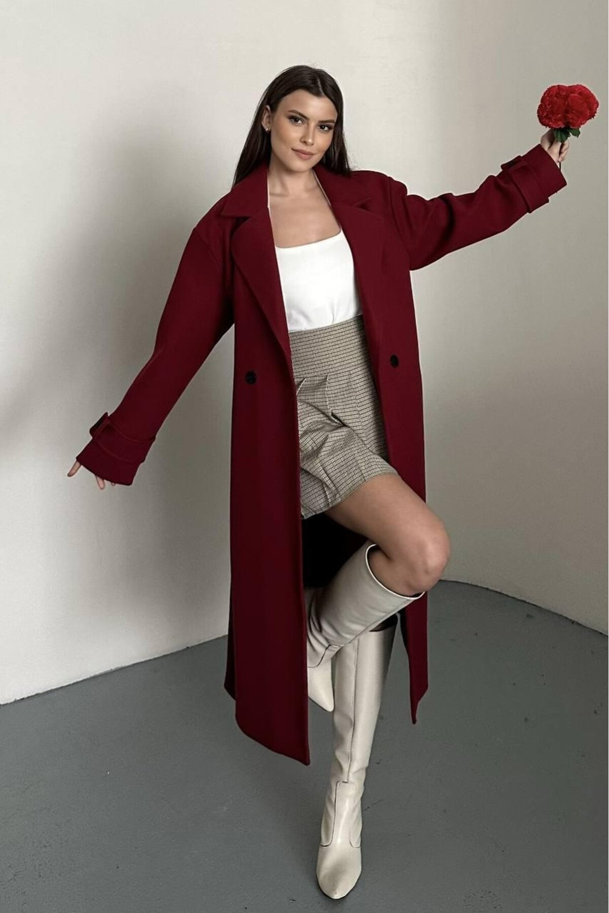 KUŞAKLI DÜĞME DETAYLI KAŞE KABAN