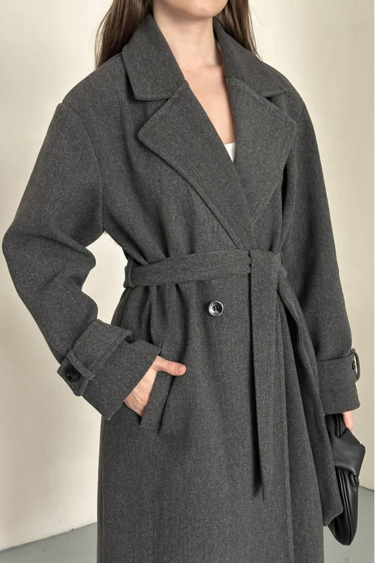 KUŞAKLI DÜĞME DETAYLI KAŞE KABAN