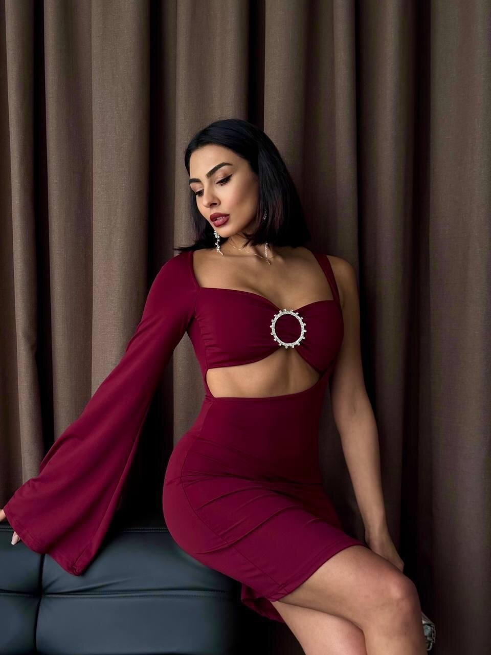 Halka Detaylı Tek Kol Mini Elbise