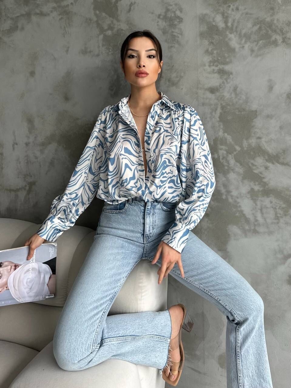 Desenli Dökümlü Saten Gömlek