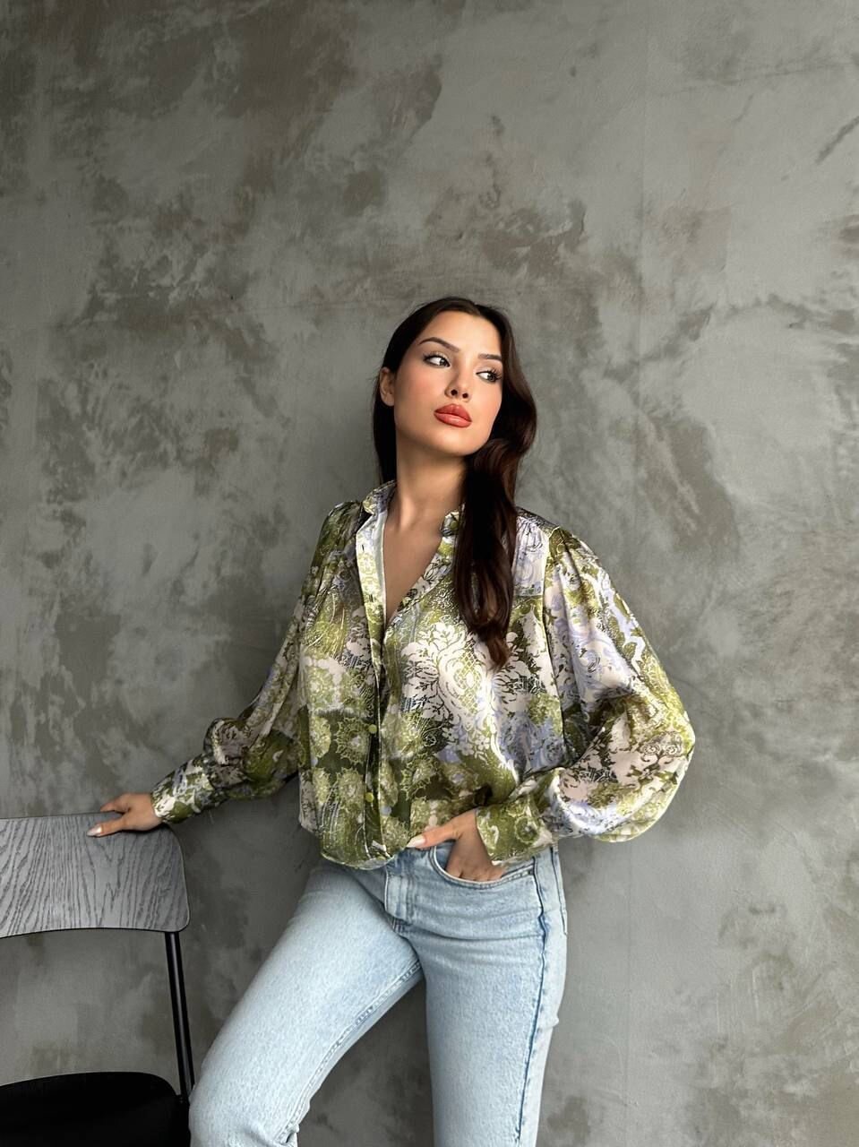 Desenli Dökümlü Saten Gömlek