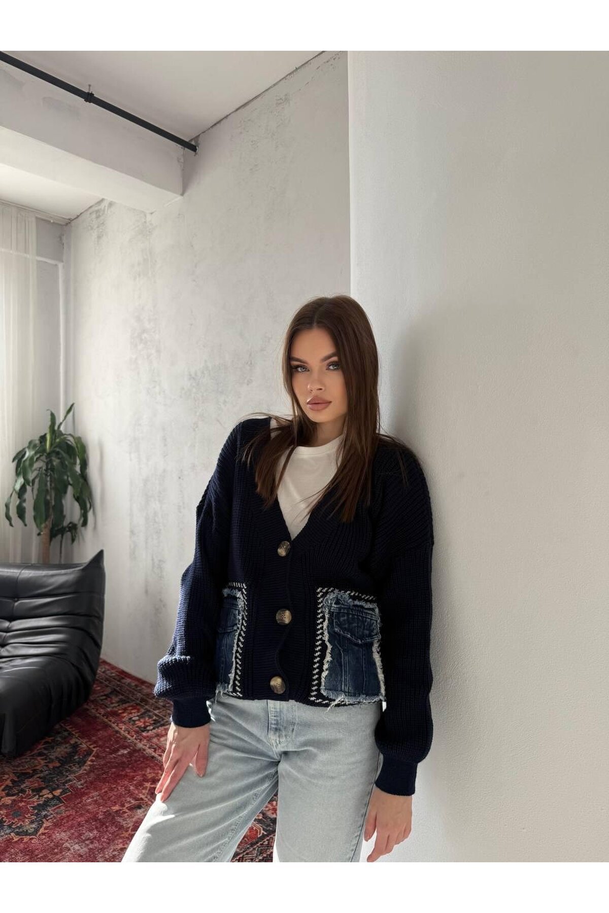 TRİKO DENİM CEPLİ HIRKA