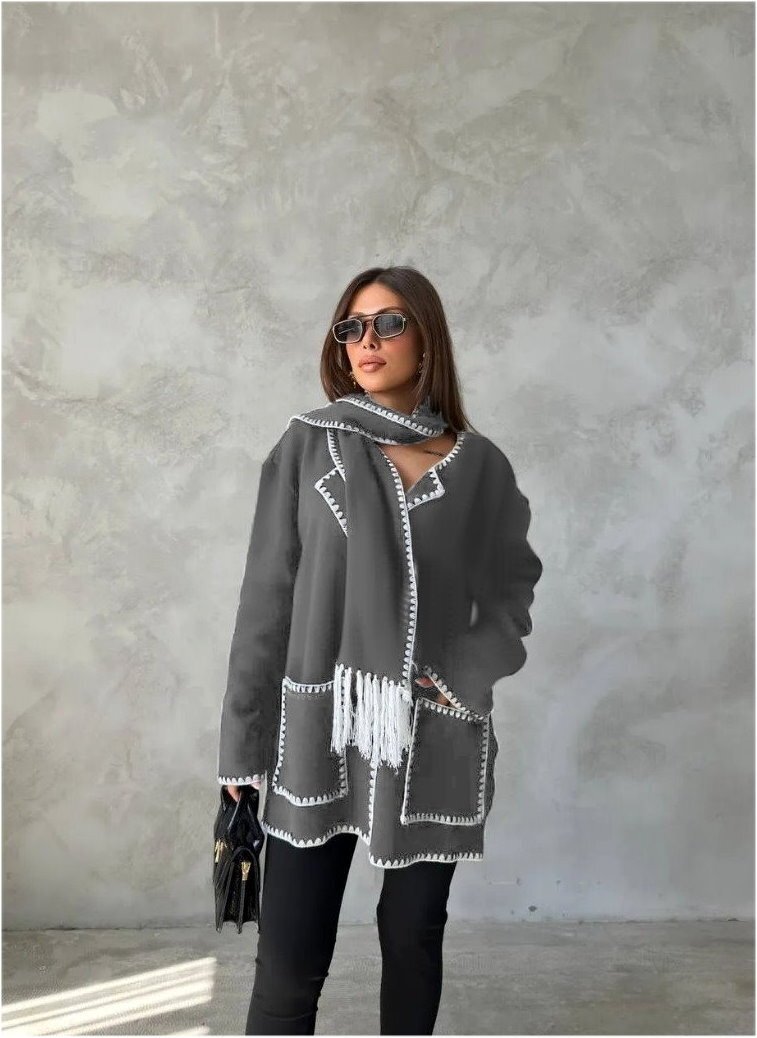 Dikiş Detaylı Atkılı Hırka