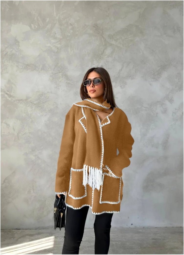 Dikiş Detaylı Atkılı Hırka