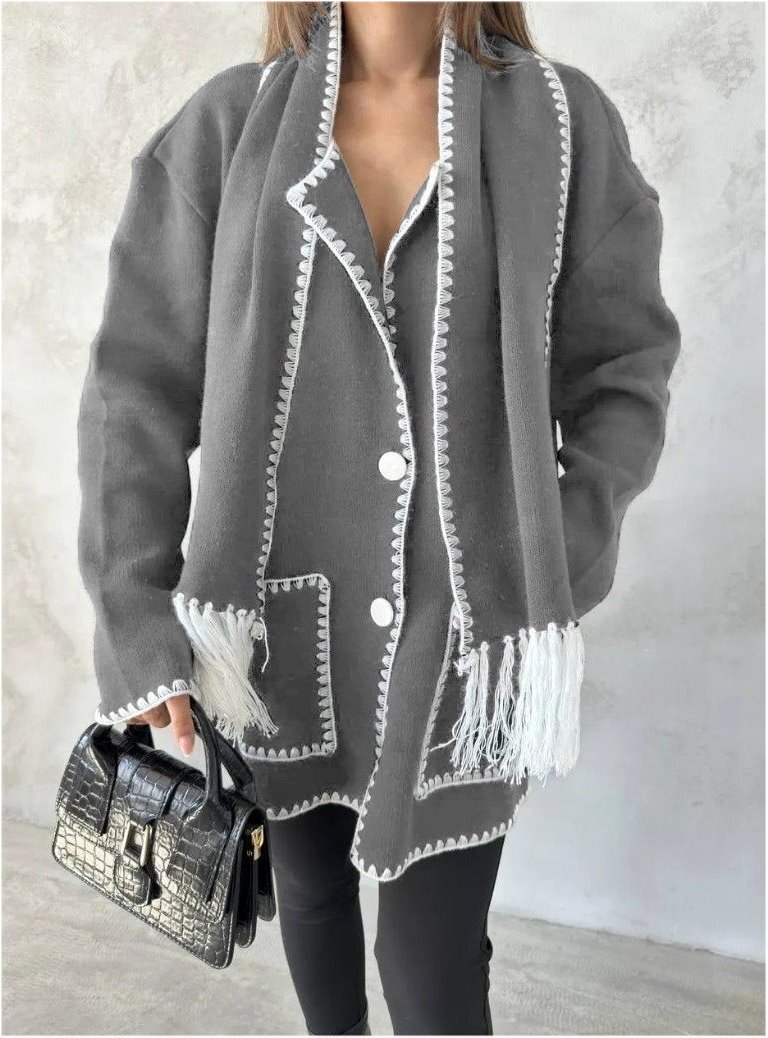 Dikiş Detaylı Atkılı Hırka