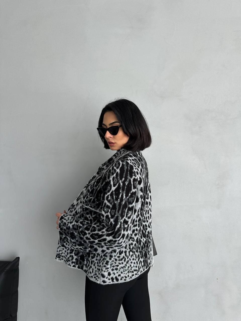 Leopar Desenli Triko Hırka