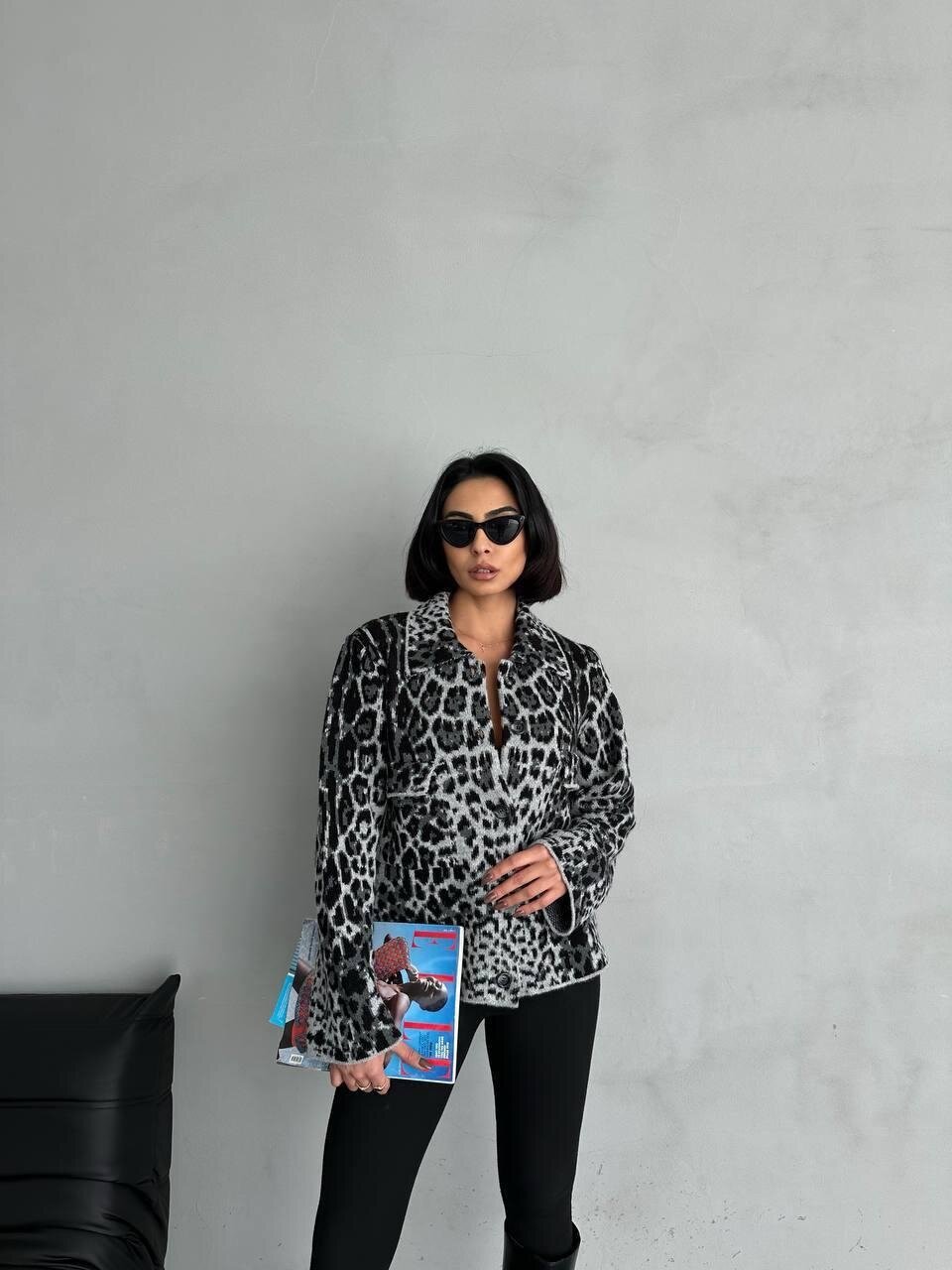 Leopar Desenli Triko Hırka