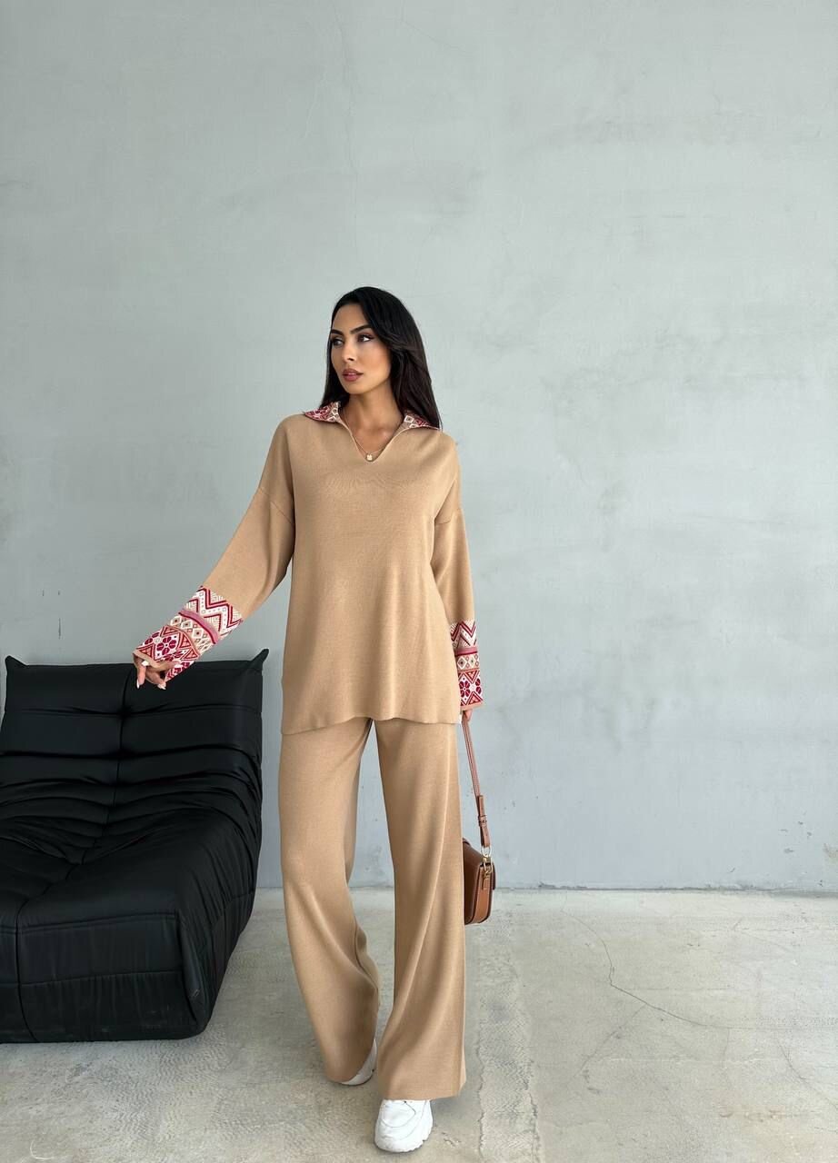 Desen Detaylı Bluz Pantolon İkili Takım