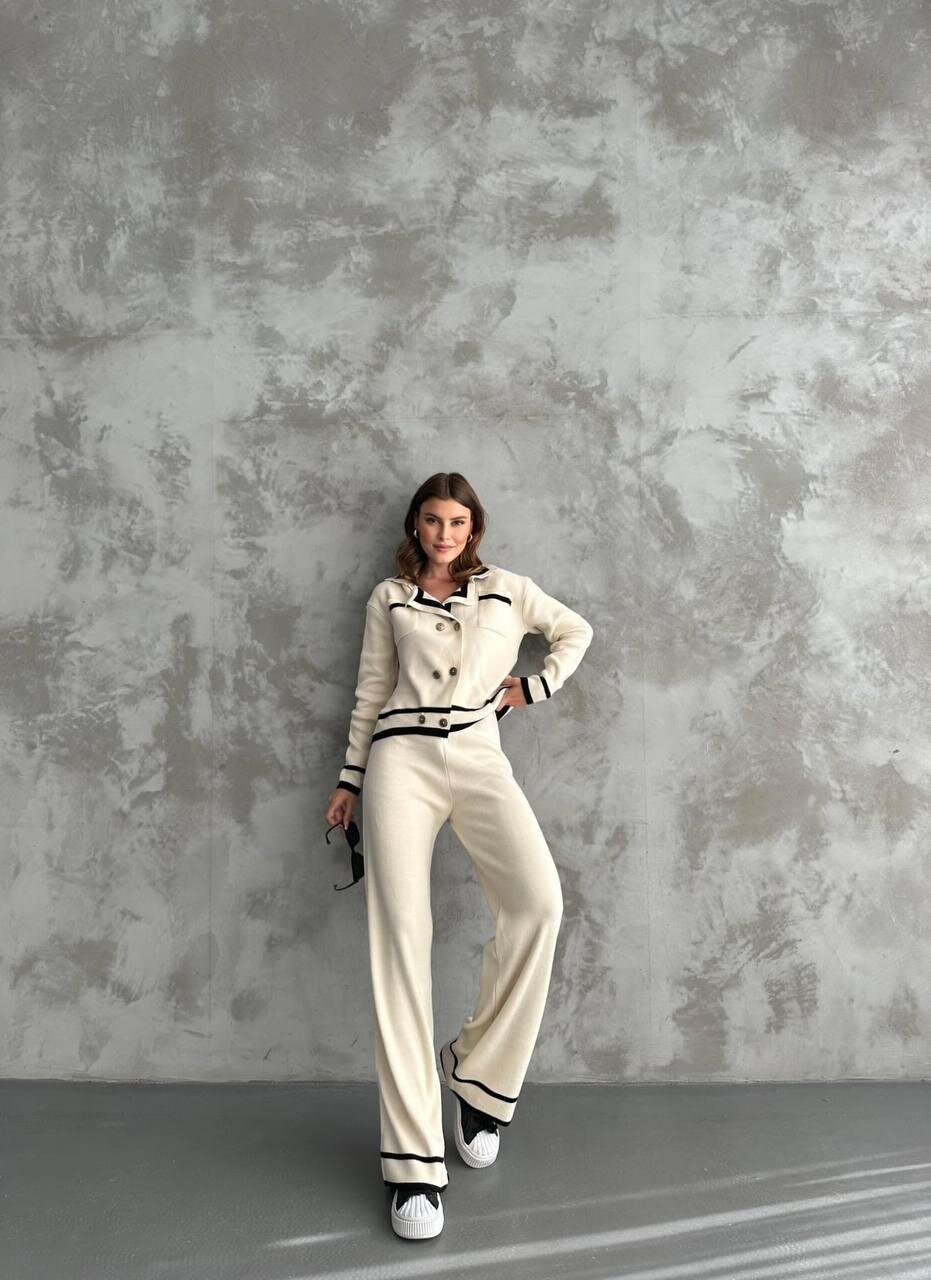 Şerit Detaylı Hırka Pantolon İkili Takım