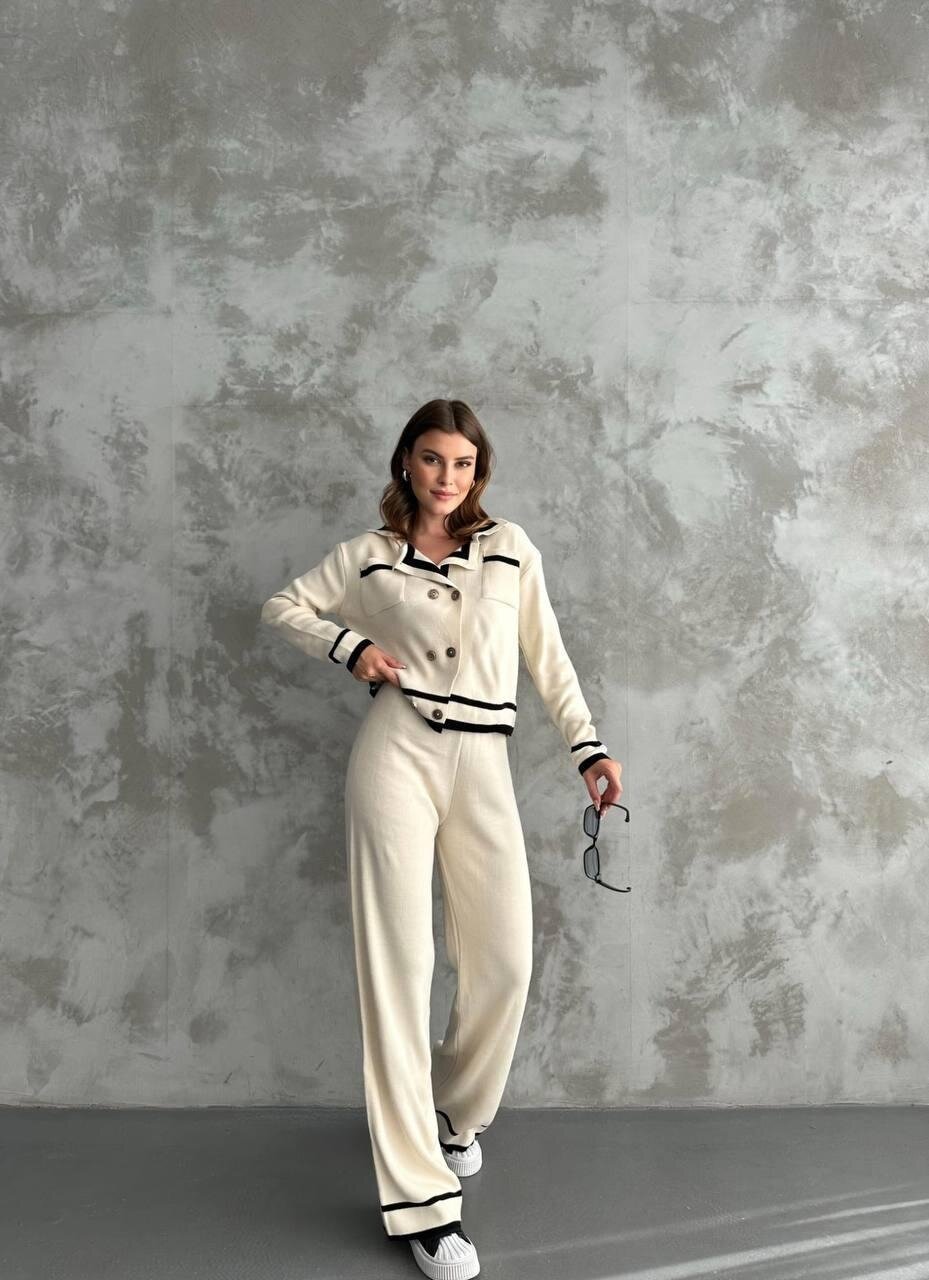 Şerit Detaylı Hırka Pantolon İkili Takım