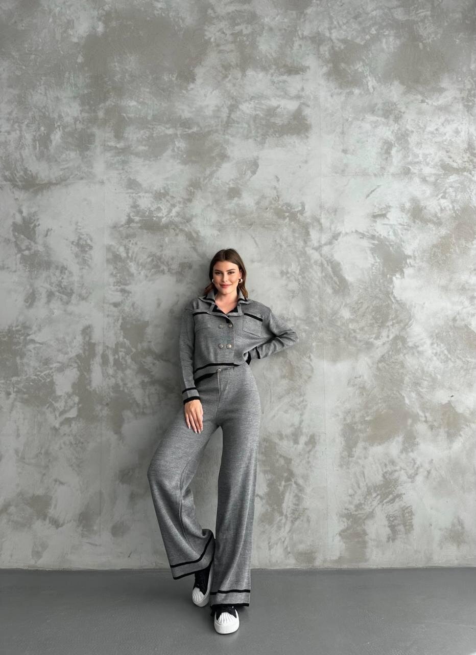 Şerit Detaylı Hırka Pantolon İkili Takım