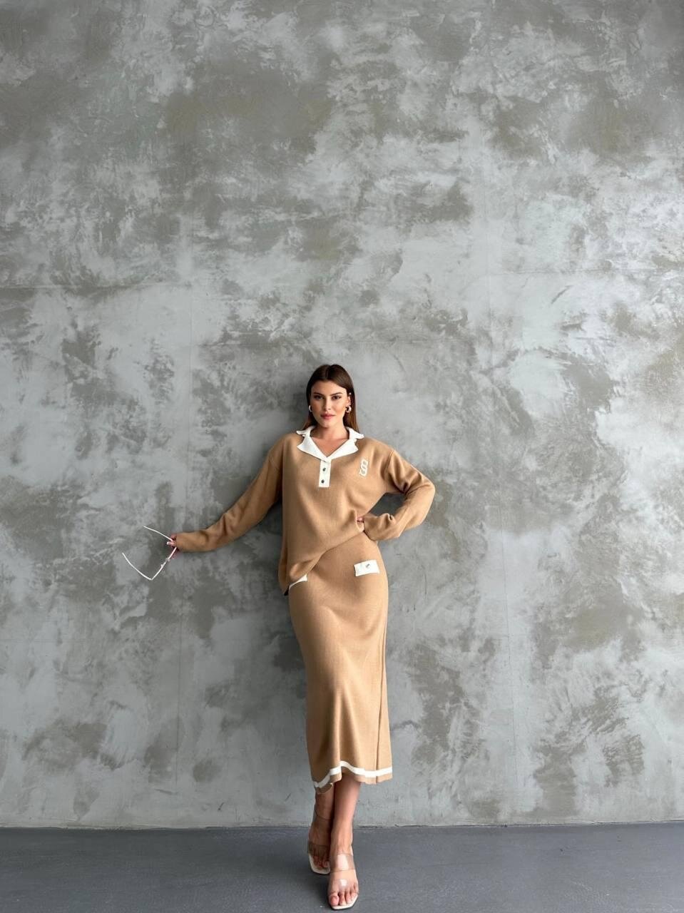 Biye Detaylı Bluz Etek İkili Takım