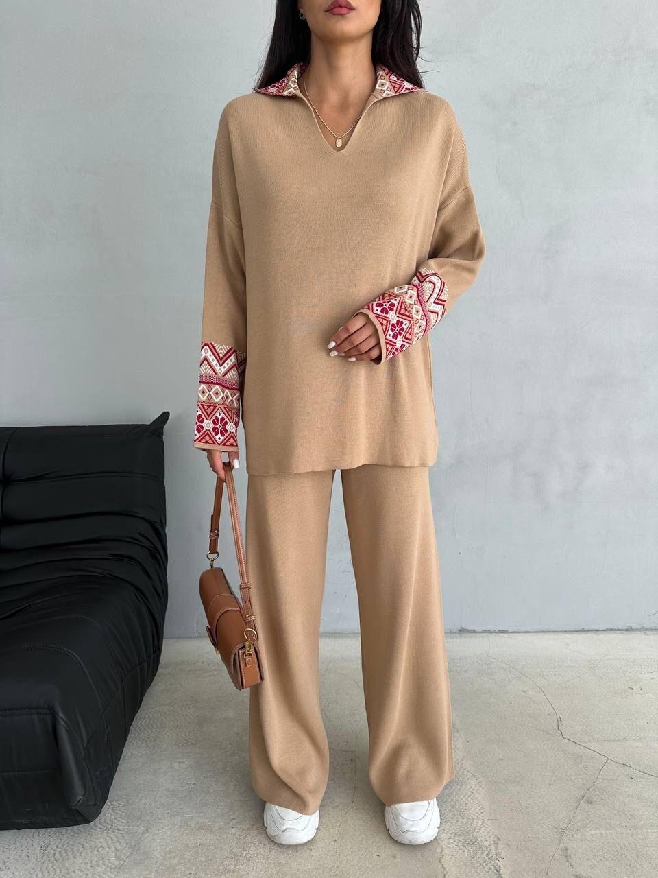 Desen Detaylı Bluz Pantolon İkili Takım