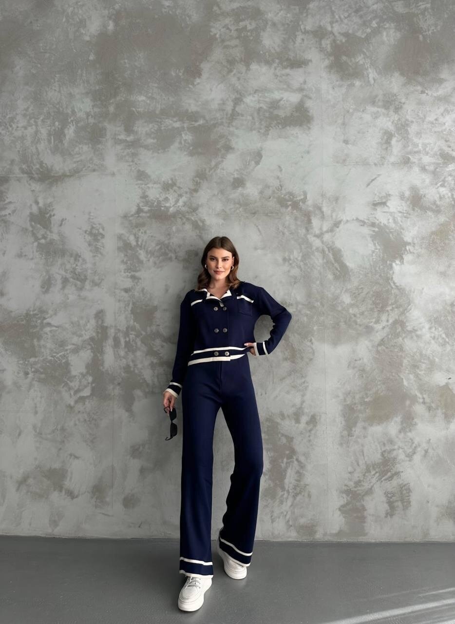 Şerit Detaylı Hırka Pantolon İkili Takım