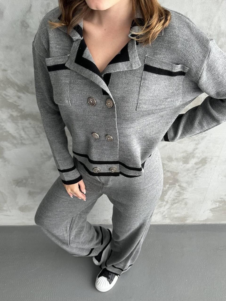 Şerit Detaylı Hırka Pantolon İkili Takım