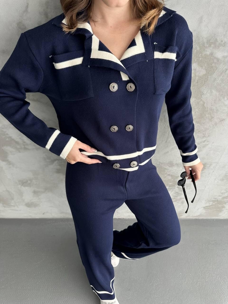 Şerit Detaylı Hırka Pantolon İkili Takım