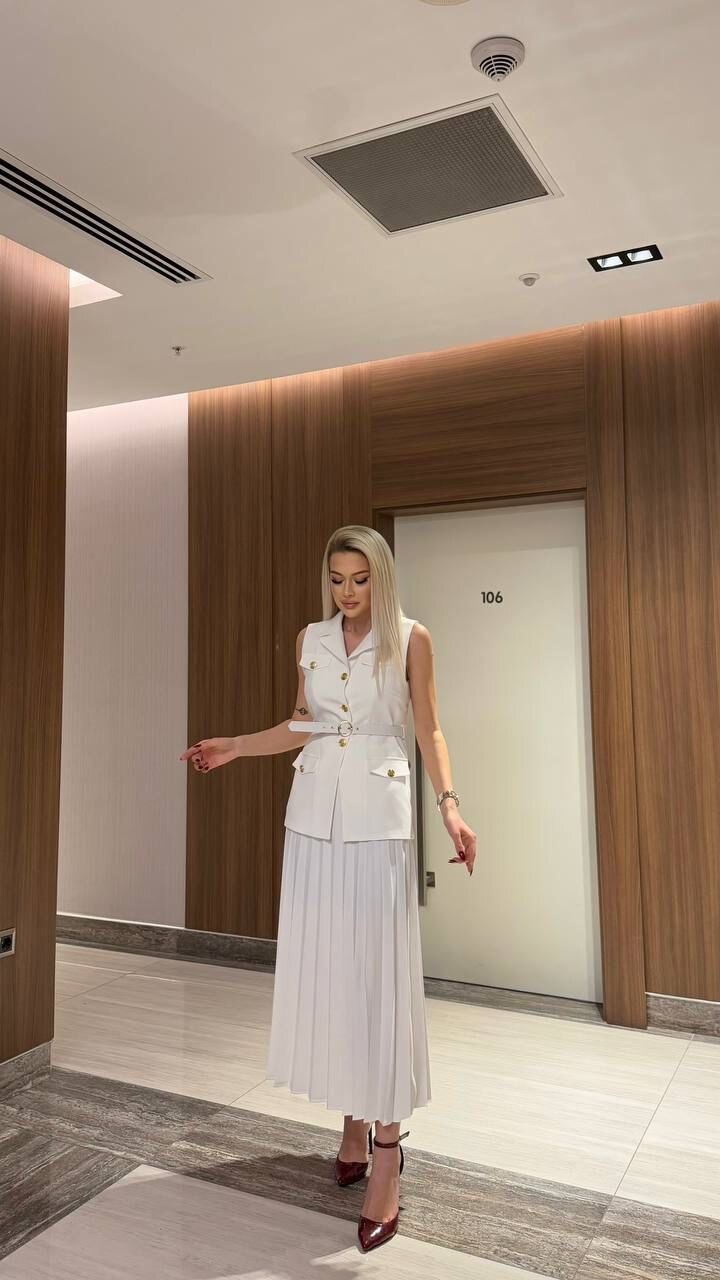 Vatkalı Yelek Etek İkili Takım