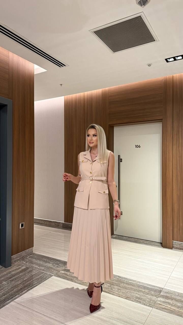 Vatkalı Yelek Etek İkili Takım